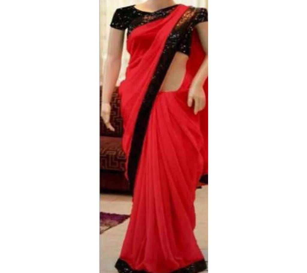 Red georgette sharee with black border
