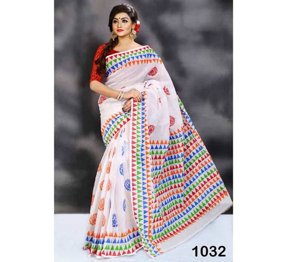 Pure cotton sharee with hand block work 