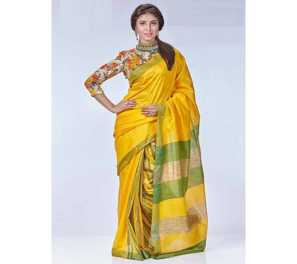 Yellow & Green Silk Saree