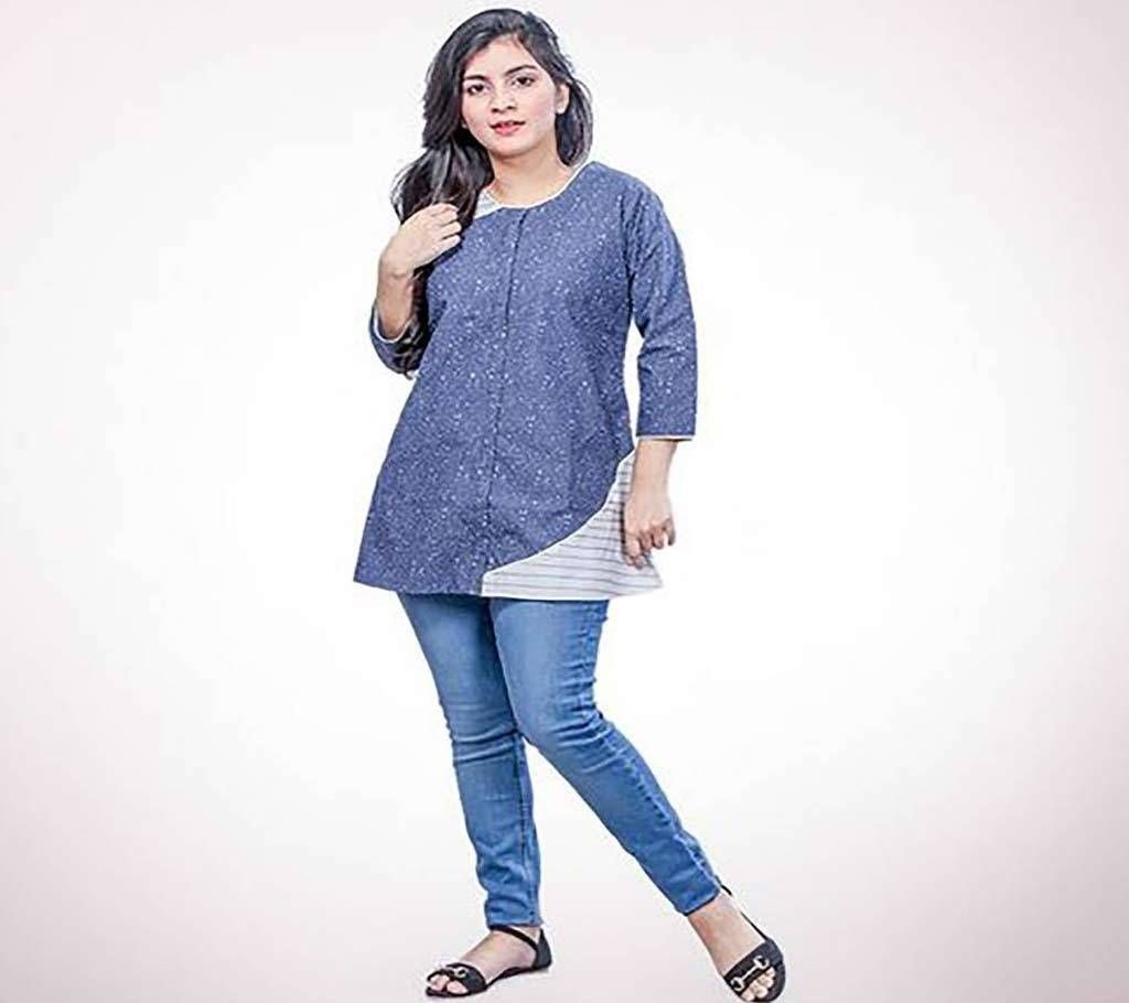 Blue and white Cotton Tops for Women