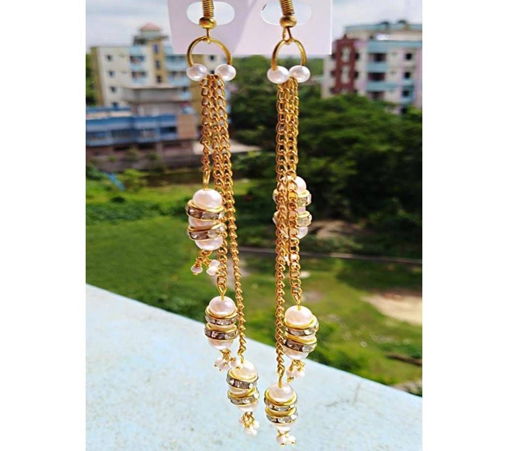 pearl stone spacer and chain earring 