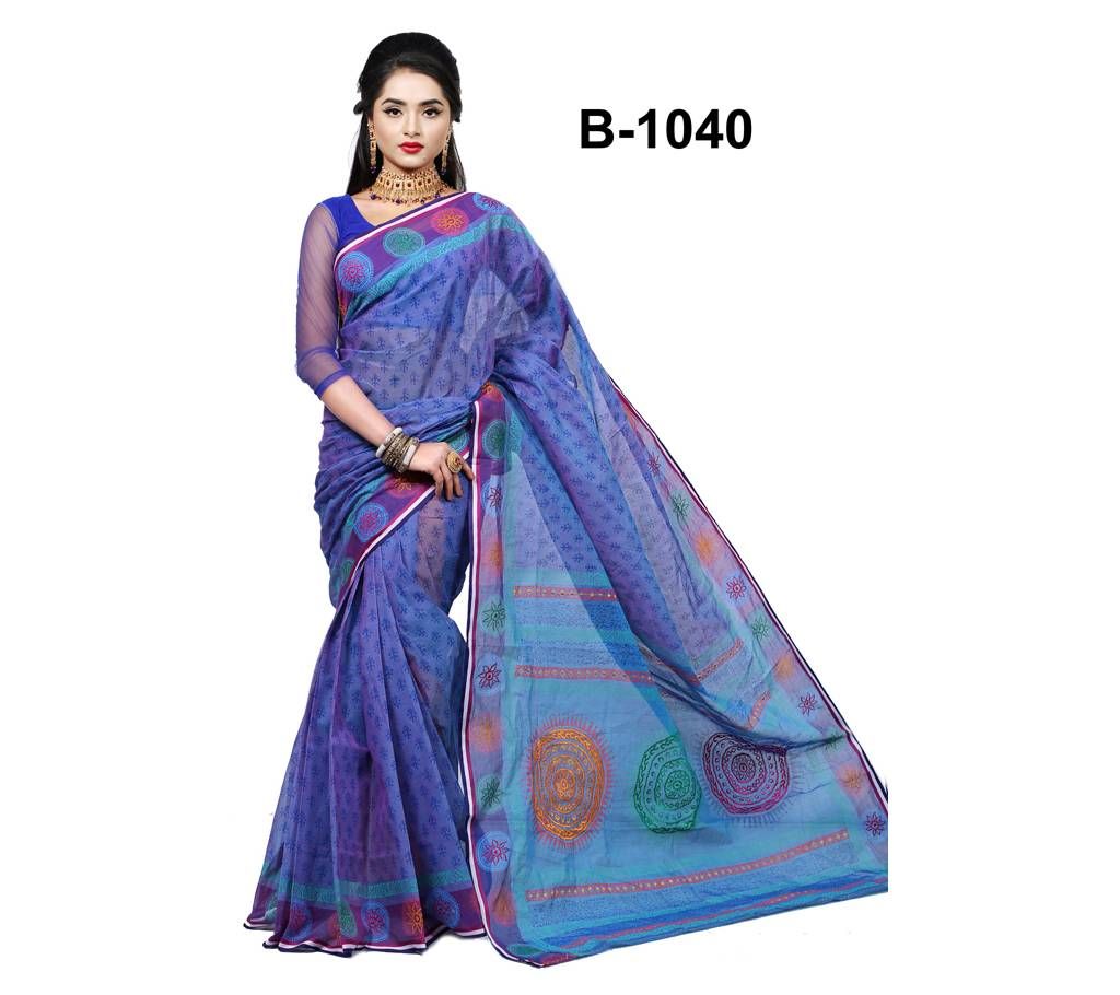 Pure Cotton With Hand Block Print & Hand Embroidery Saree