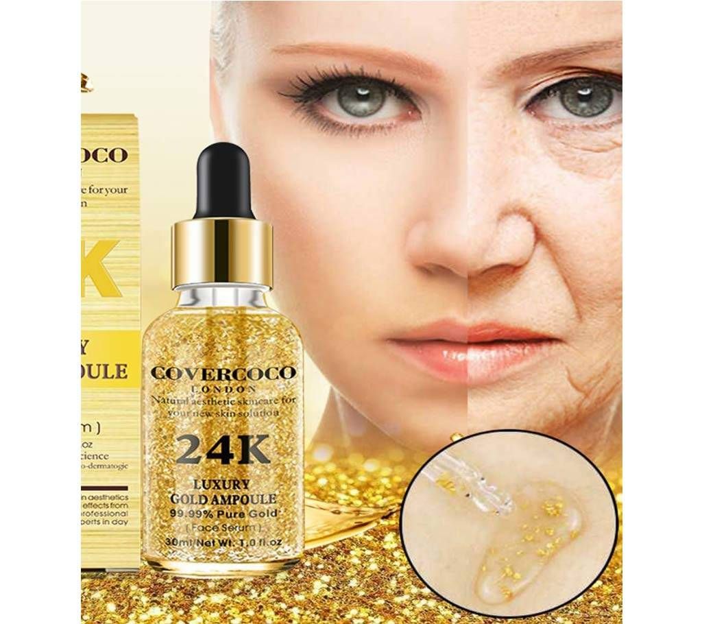 COVERCOCO 24K Gold Face Serum Anti Wrinkle Tightening Moisturizing Whitening Skin Care 30ML USA