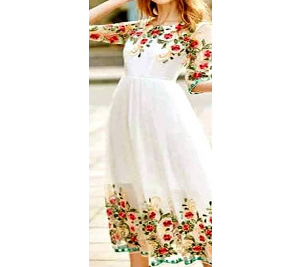 Unstitched White Georgette Kurti 