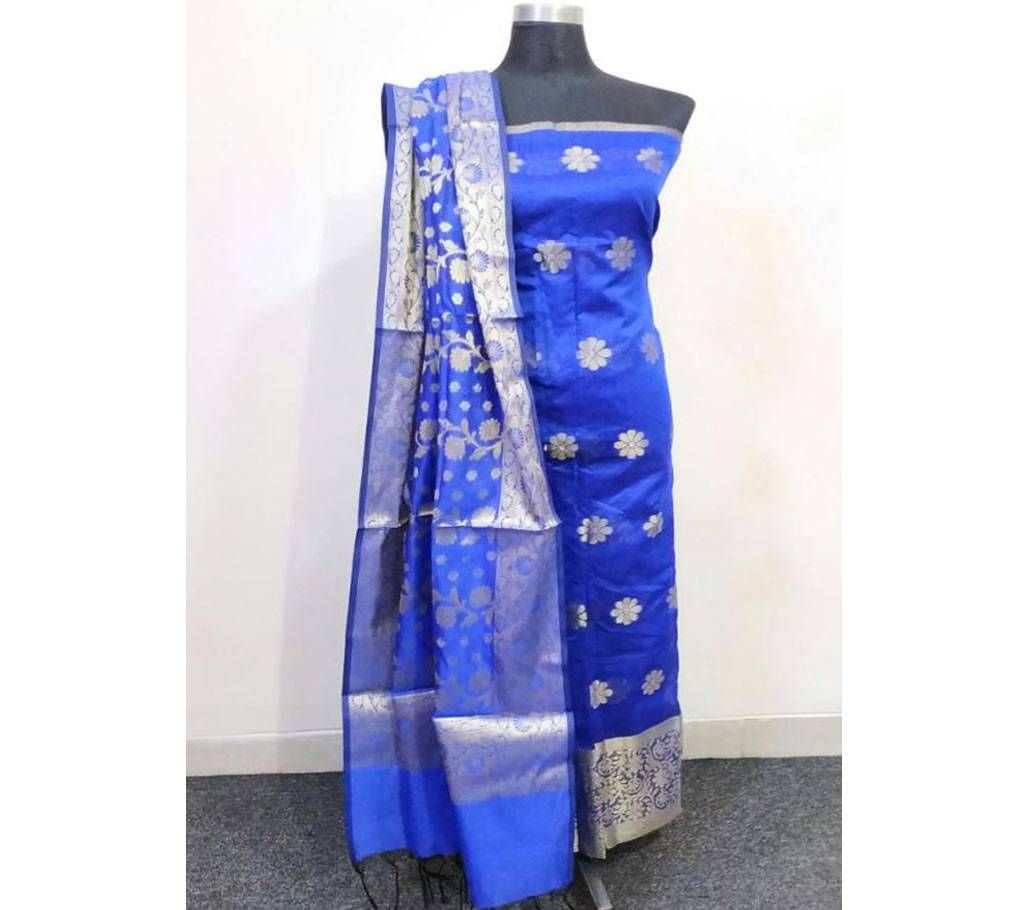 Indian Banarasi katan 2 piece with Blue Flower color