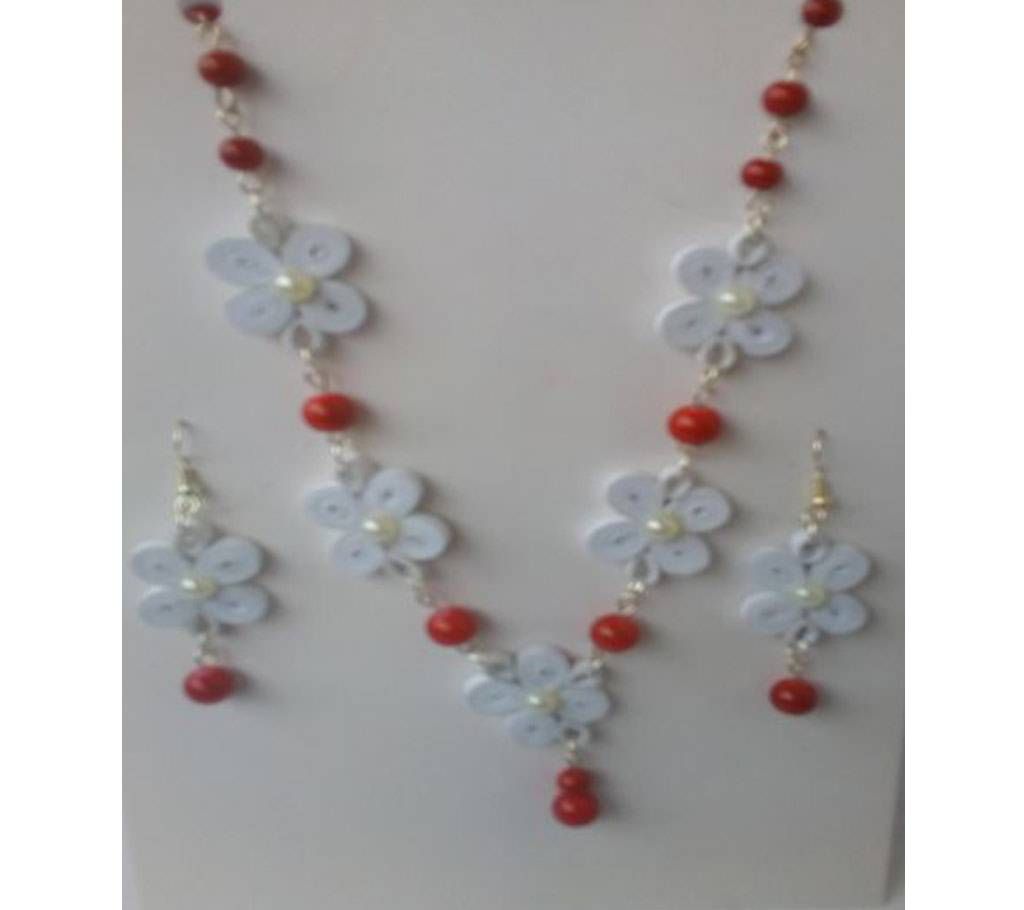 Red & White color Necklace & Ear Rings