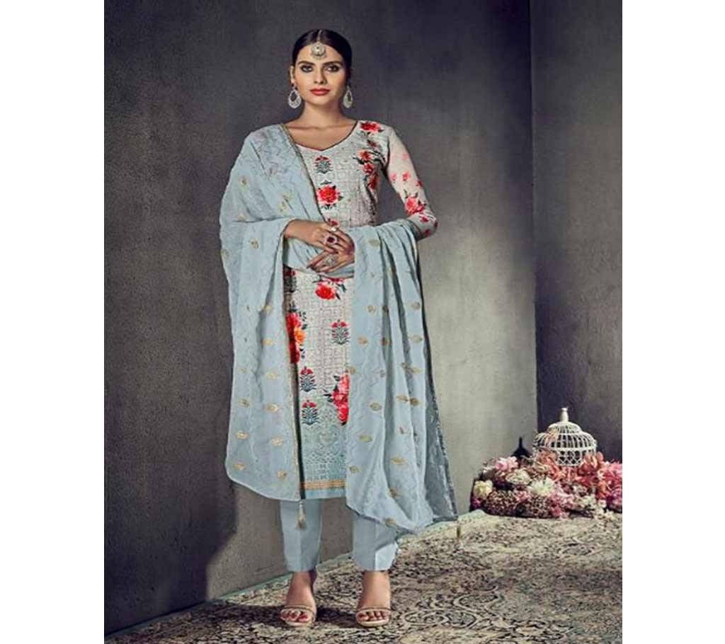 Hansa Print Husna Lakhnavi - 1001 - Ash Blue
