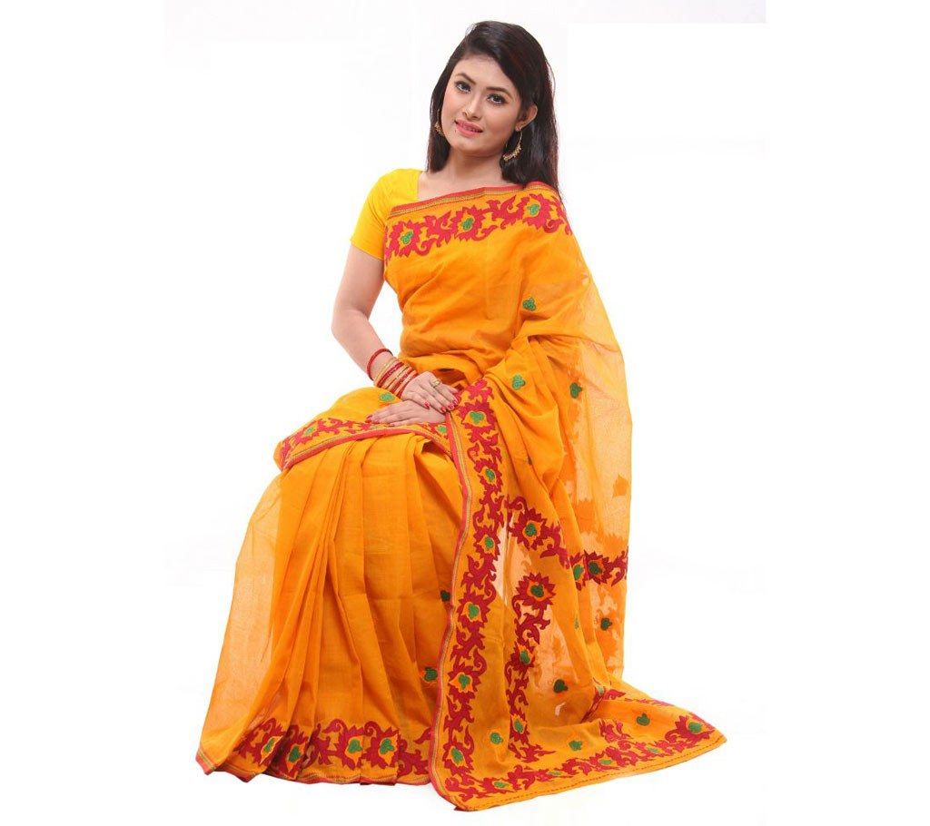 Pure cotton hand embroidery with applique sharee