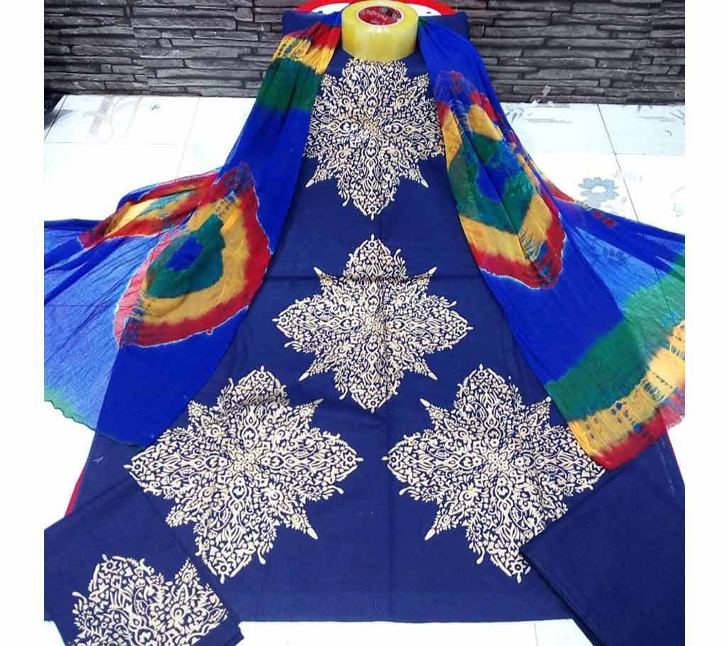 Unstitched NAvy blue Cotton screen Printed Salwar Kameez for Women