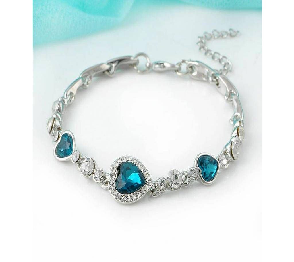 Fashion Charm Women Ocean Heart Blue Crystal Rhinestone Bangle Bracelet