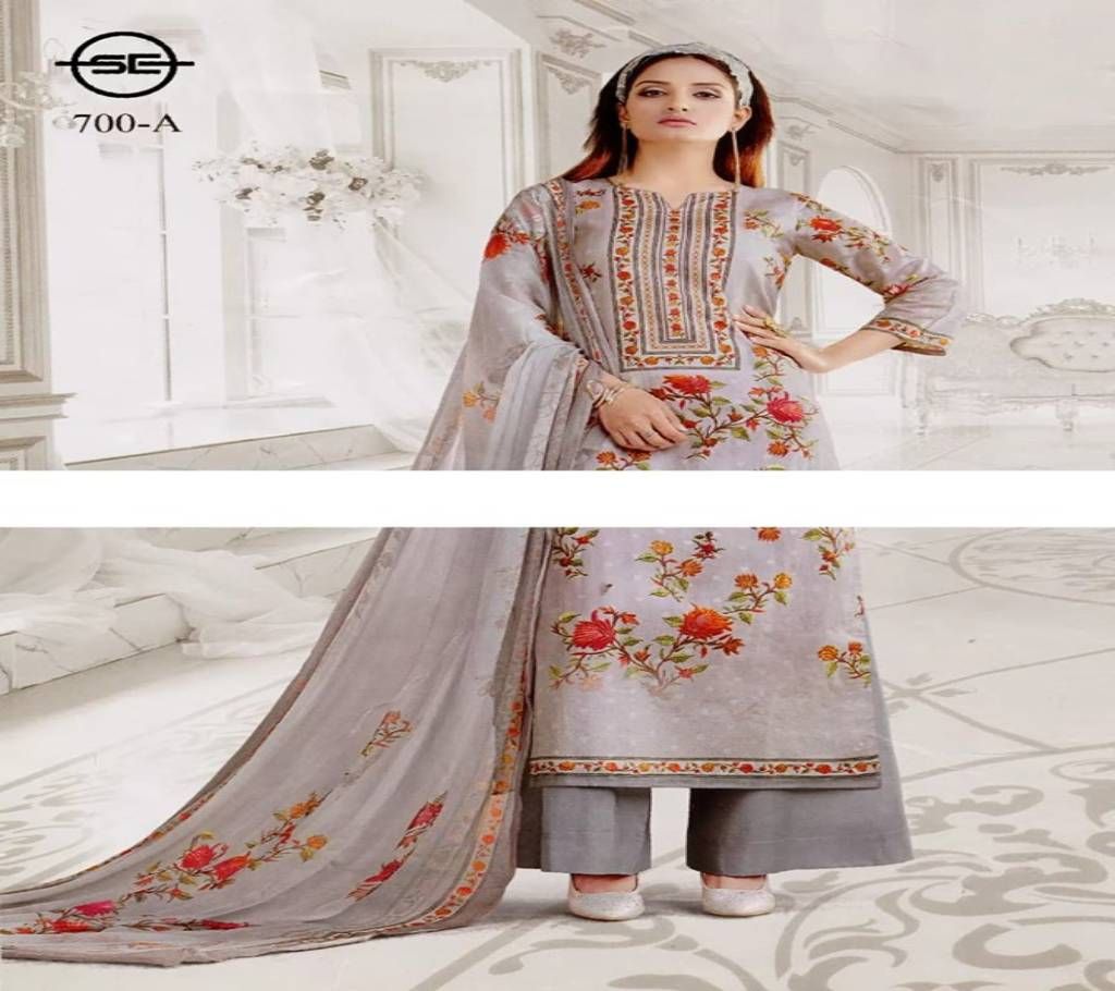 Semi-Stitched  Printed Cotton Three Piece
