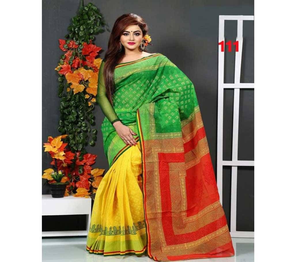 Forest Green with Flower Design Silk Sharee with blouse piece 
