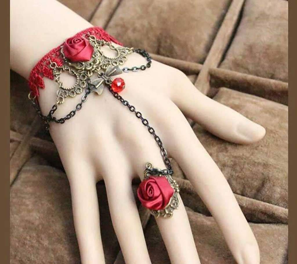 Red Lace with Red Rose Bracelet