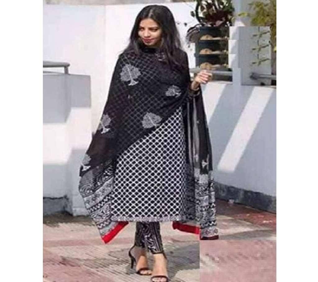  White And Black Block Printed Salwar Kameez for Women-free size