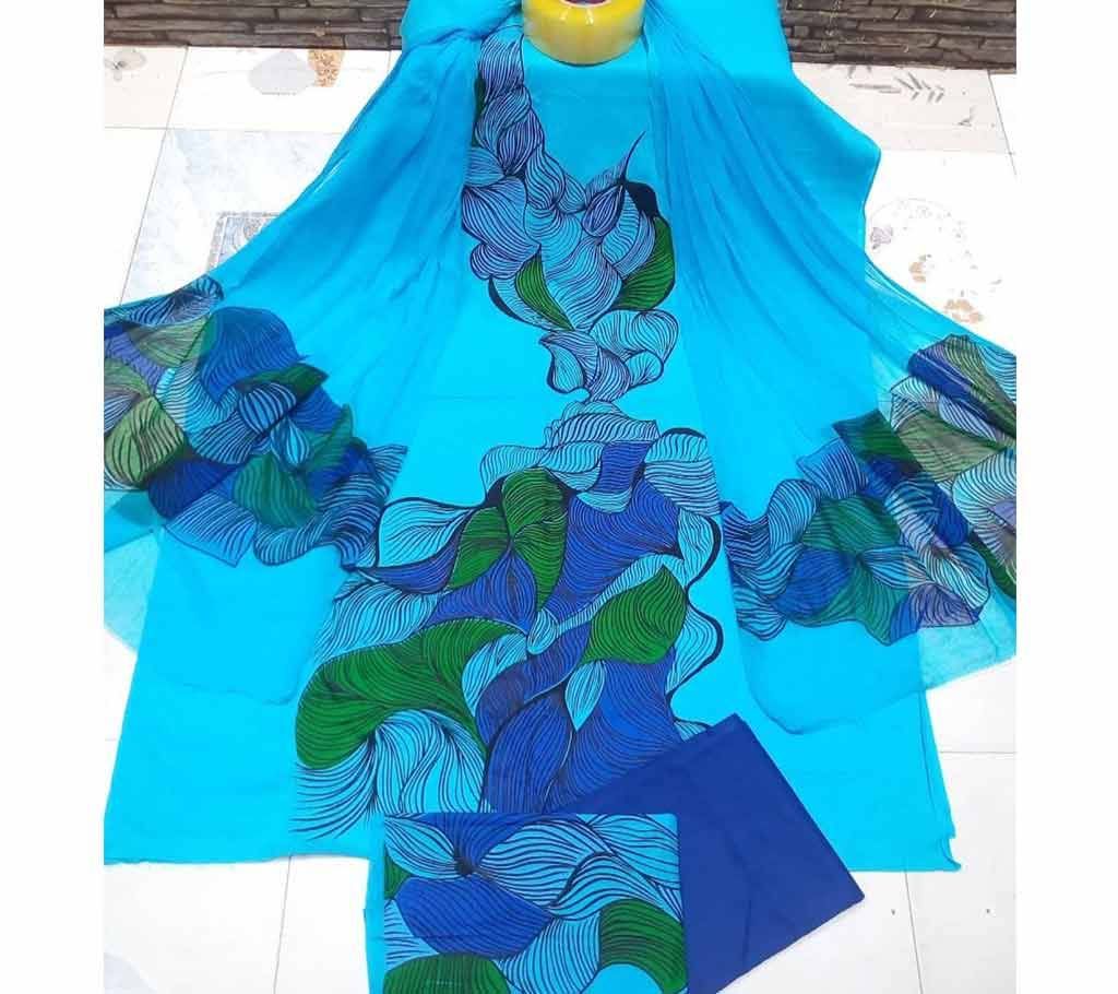 Deshi Cotton Unstitched Joypuri Screen Printed 3Pcs - H16 - MHG