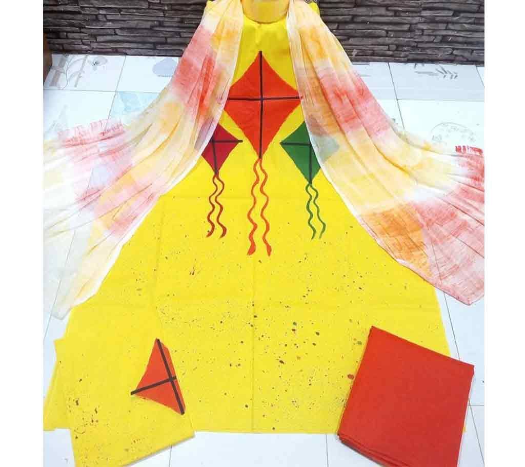 Deshi Cotton Unstitched Screen Printed 3Pcs - C50 - MHG