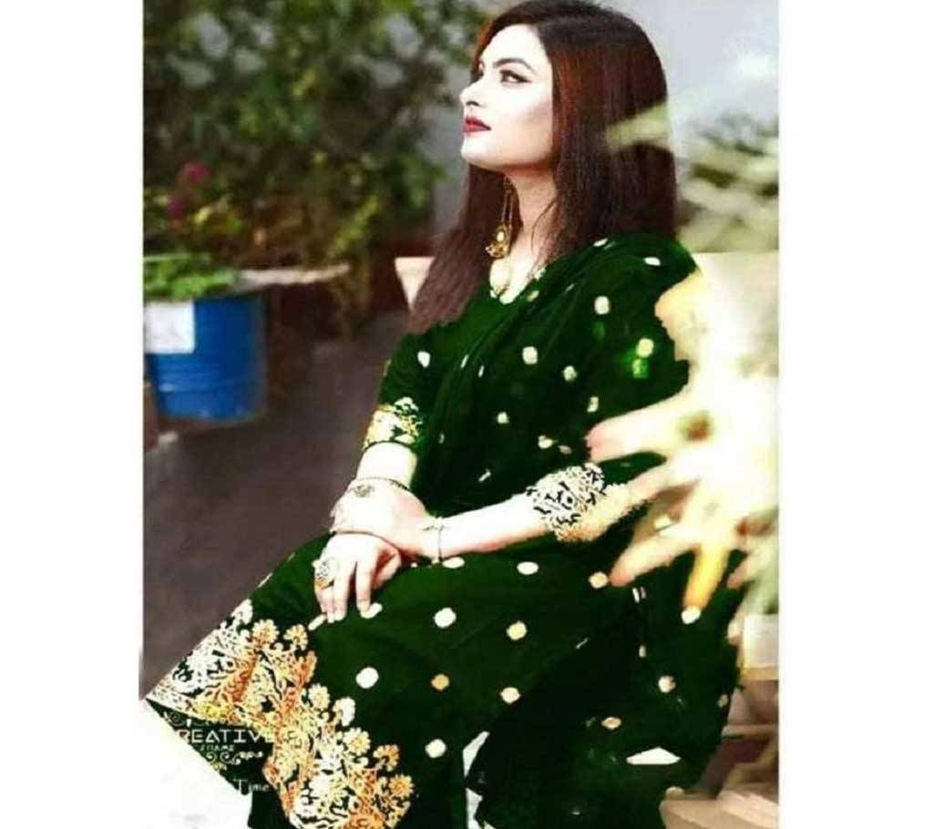 Unstiched Block Printed Cotton 3Piece For Women Green Color