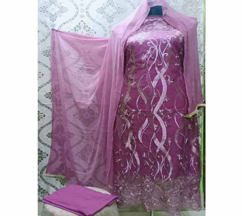 Unstitched Fabric Embroidered Cotton Net Unstitched 3 Piece(With inner)-11
