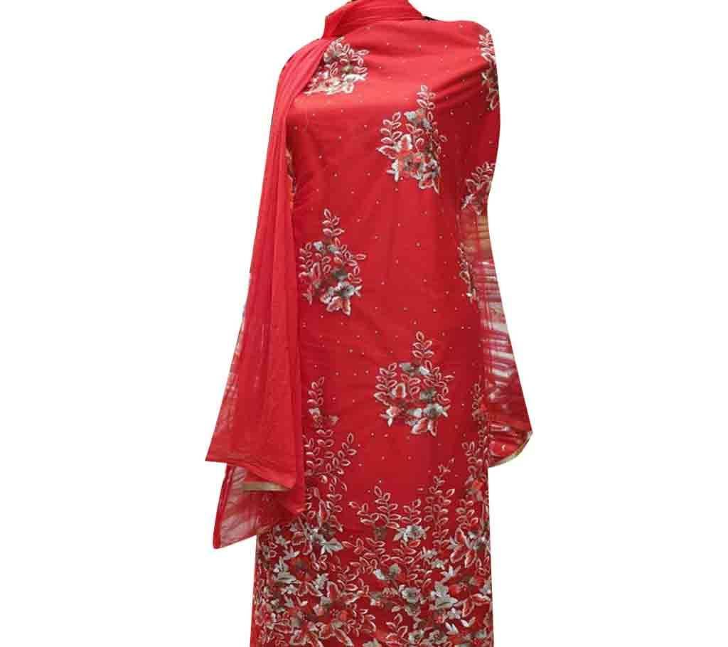 High Fabric Embroidered Cotton Net Unstitched 3 Piece(With inner)-N10
