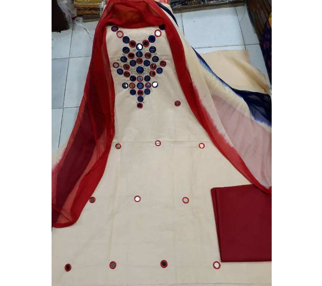 Slub Cotton Mirror Work Three Piece