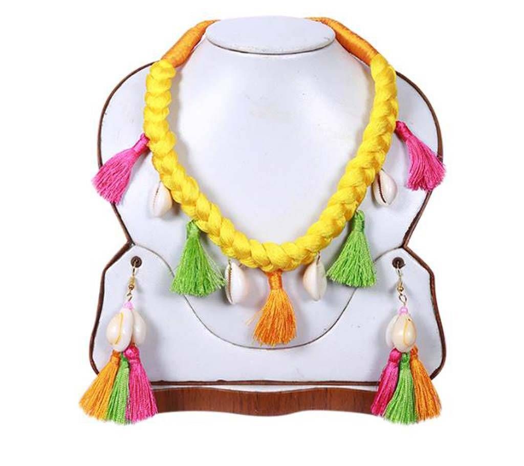 Yellow Tassel necklace with Earrings 