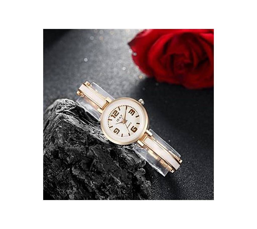 IE-LY White and Golden Bracelet Watch For Women