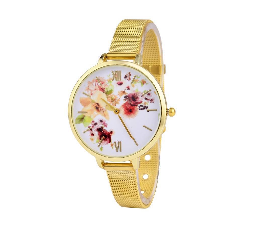 Gold Mesh Belt Multi Face Quartz Wrist Watch