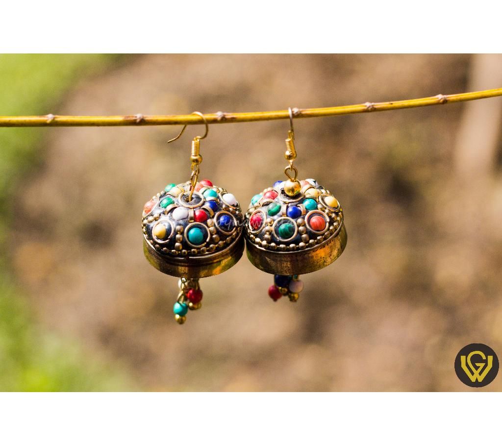 Multicolored Bell Shaped Golden Earrings