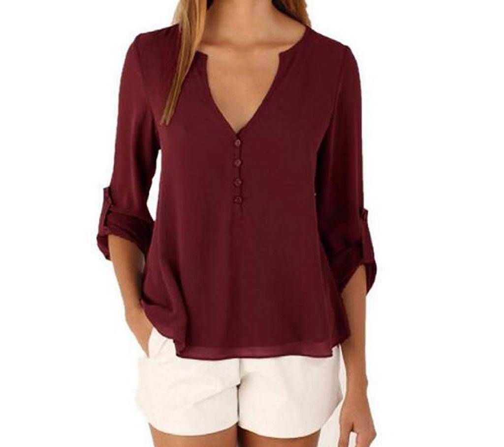 Ladies Chiffon V-neck Shirt 