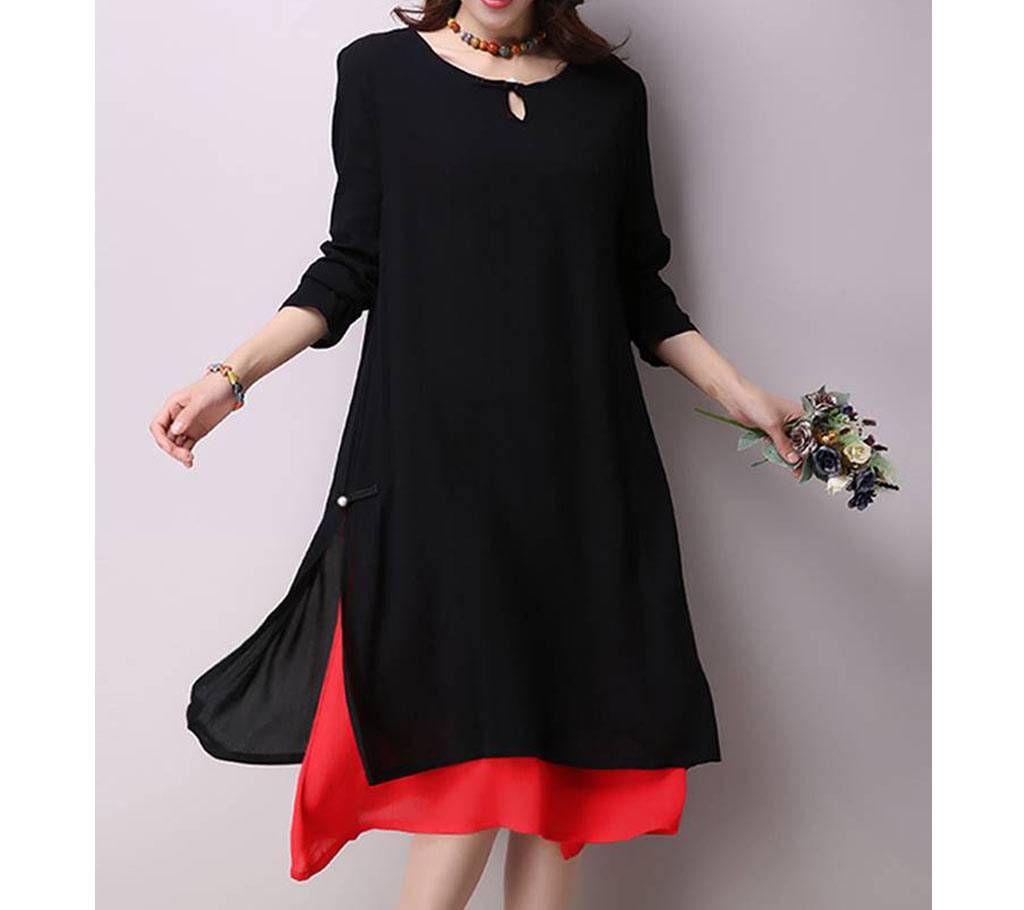 Red and black full stitched two part kurti