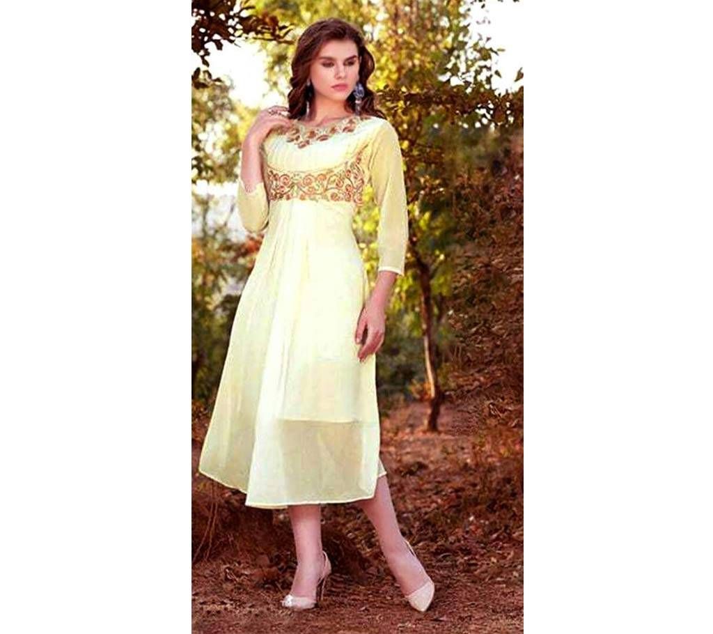Unstitched Off White Georgette Kurti for Women