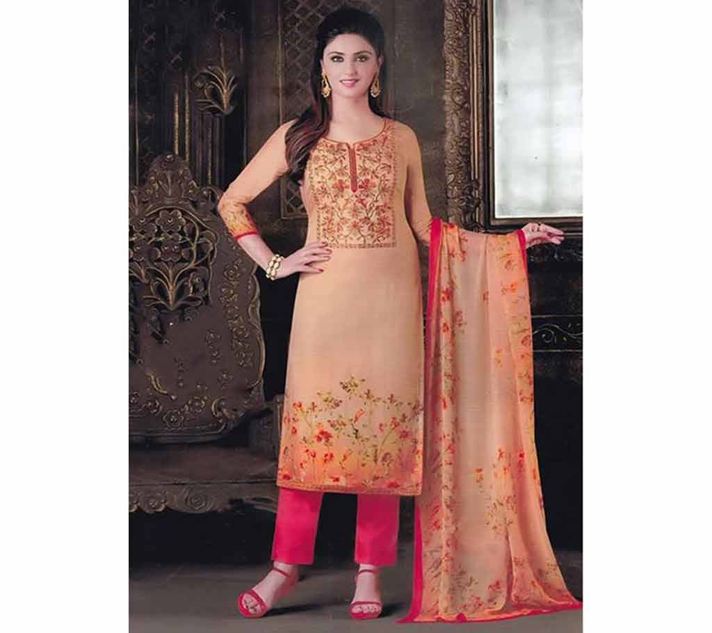 Unstitched Cotton Embroidery Three-Piece (Replica)