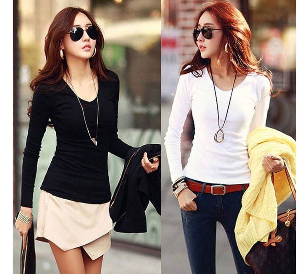 Full sleeve V neck  t-shirt  for women combo pack