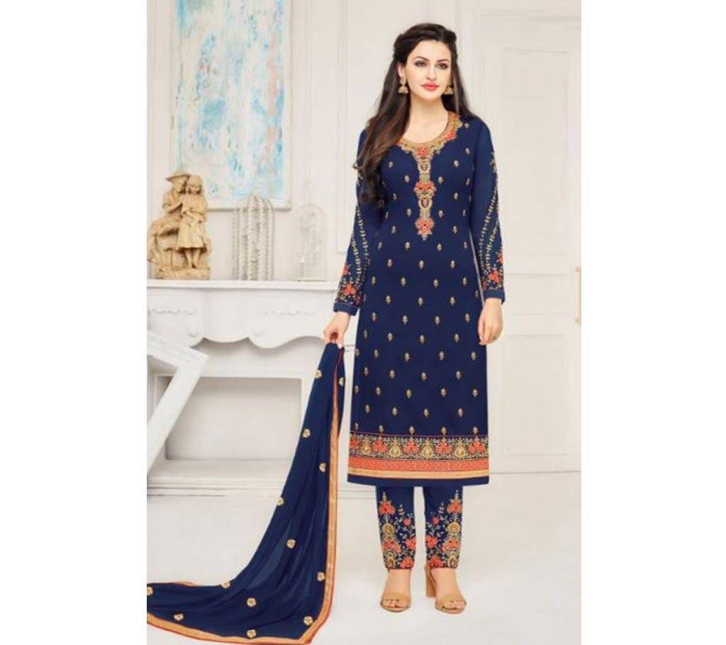 navy blue un-stitched georgette with embroidery salwar kameez Copy