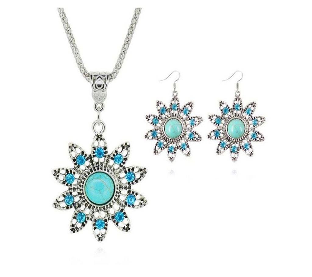 Blue Colour Marble Stone Setting Pendant Set 