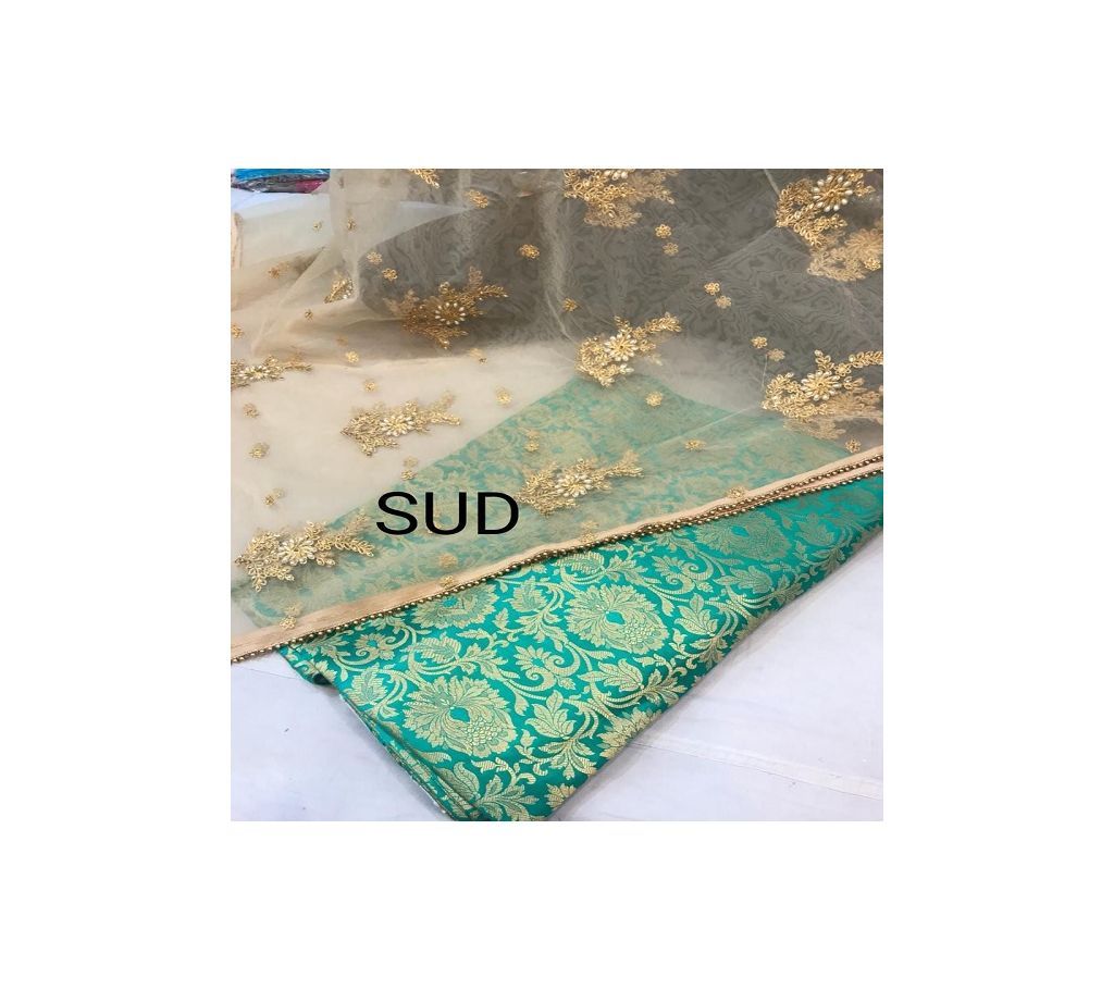 Banarasi Brocade Dress- 01 Aqua & Golden Combined Color
