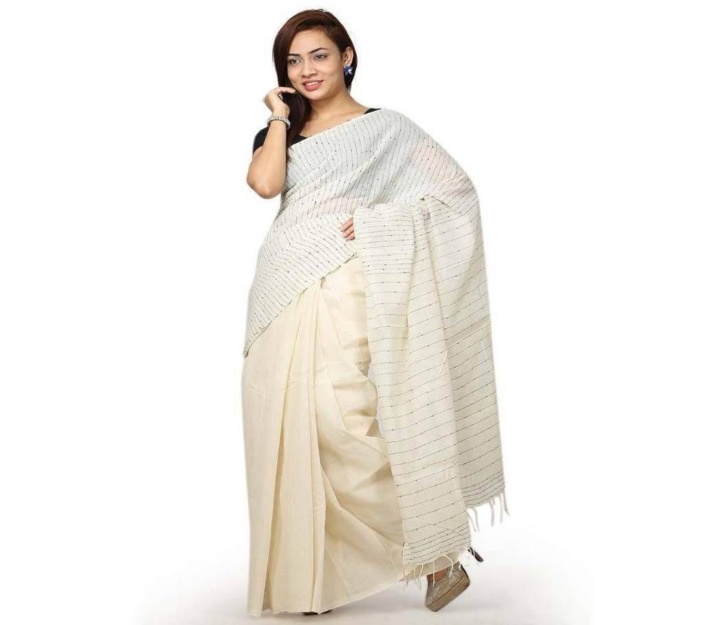 Off white pure cotton chumki saree