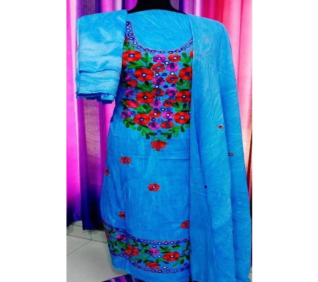 Unstitch Embroidery Work Cotton Three Piece 