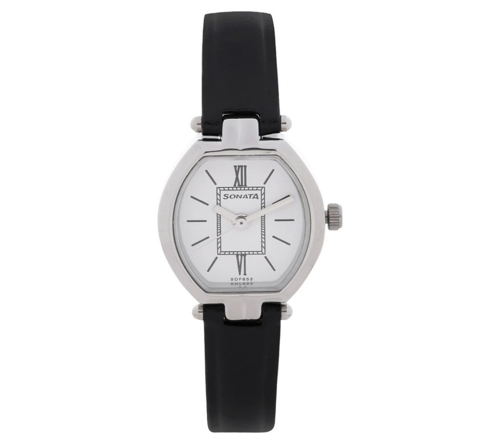 Sonata White Dial Black Leather Strap Analog Watch for Women