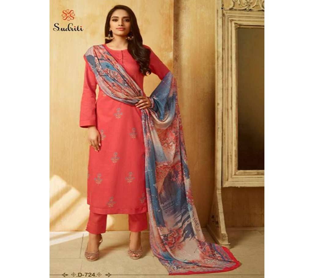 Unstitched Satin Digital Print Cotton Three Piece 