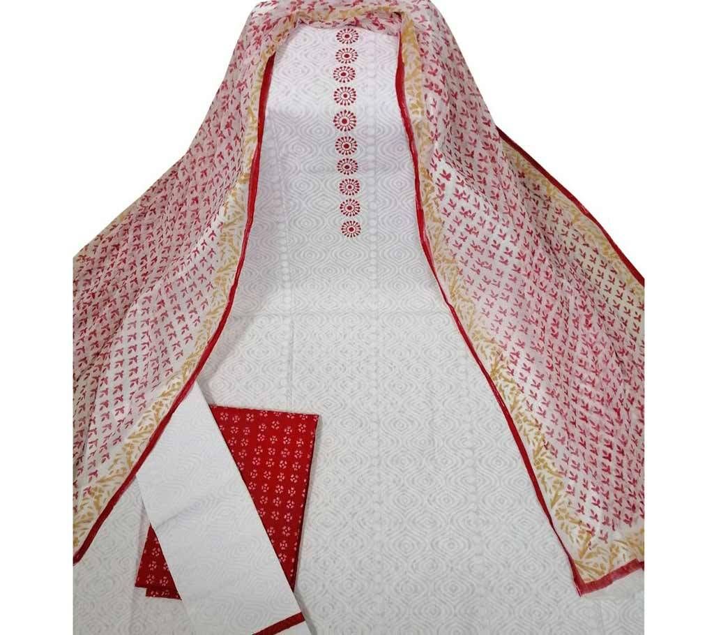  White And Red Printed Salwar Kameez for Women-free size