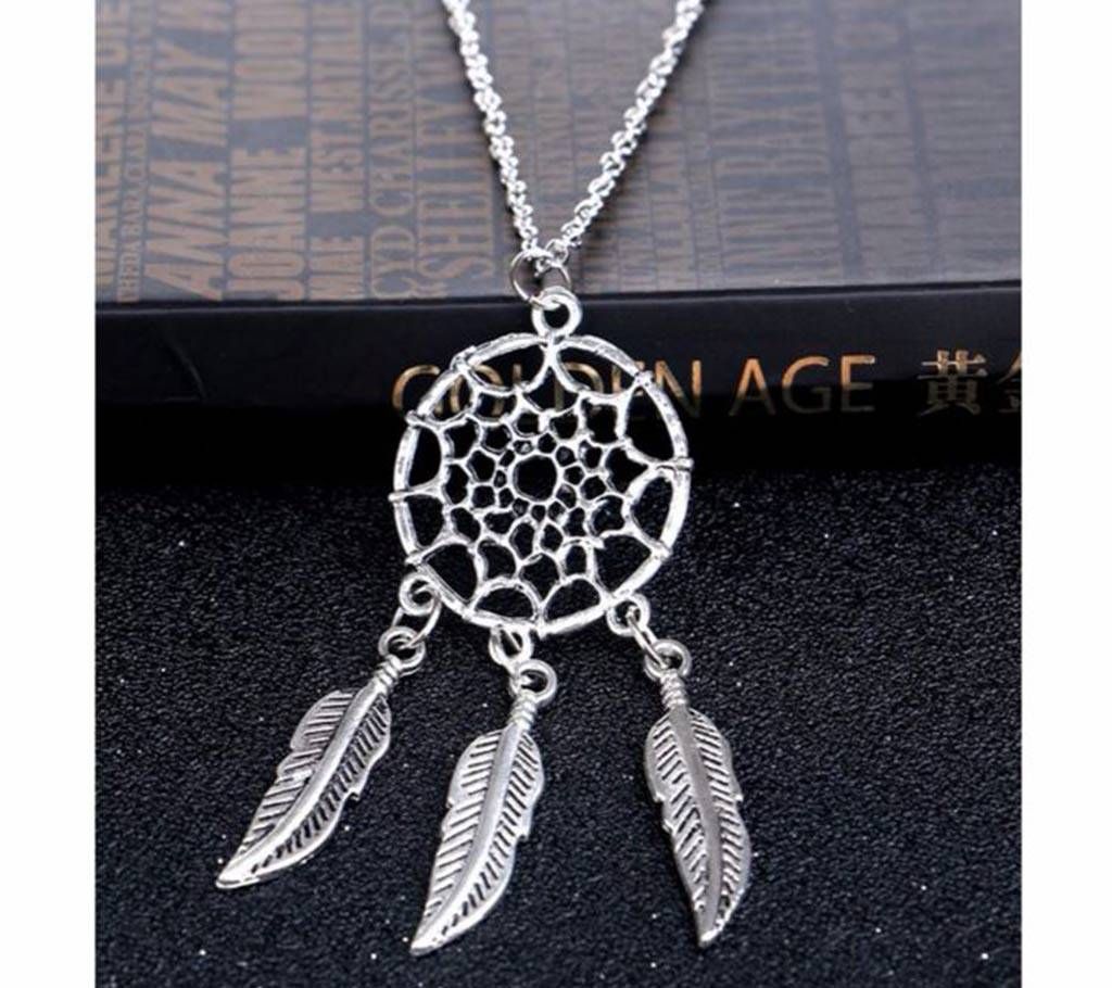 Antique Silver Dream Catcher feather Pendant Necklace For Women