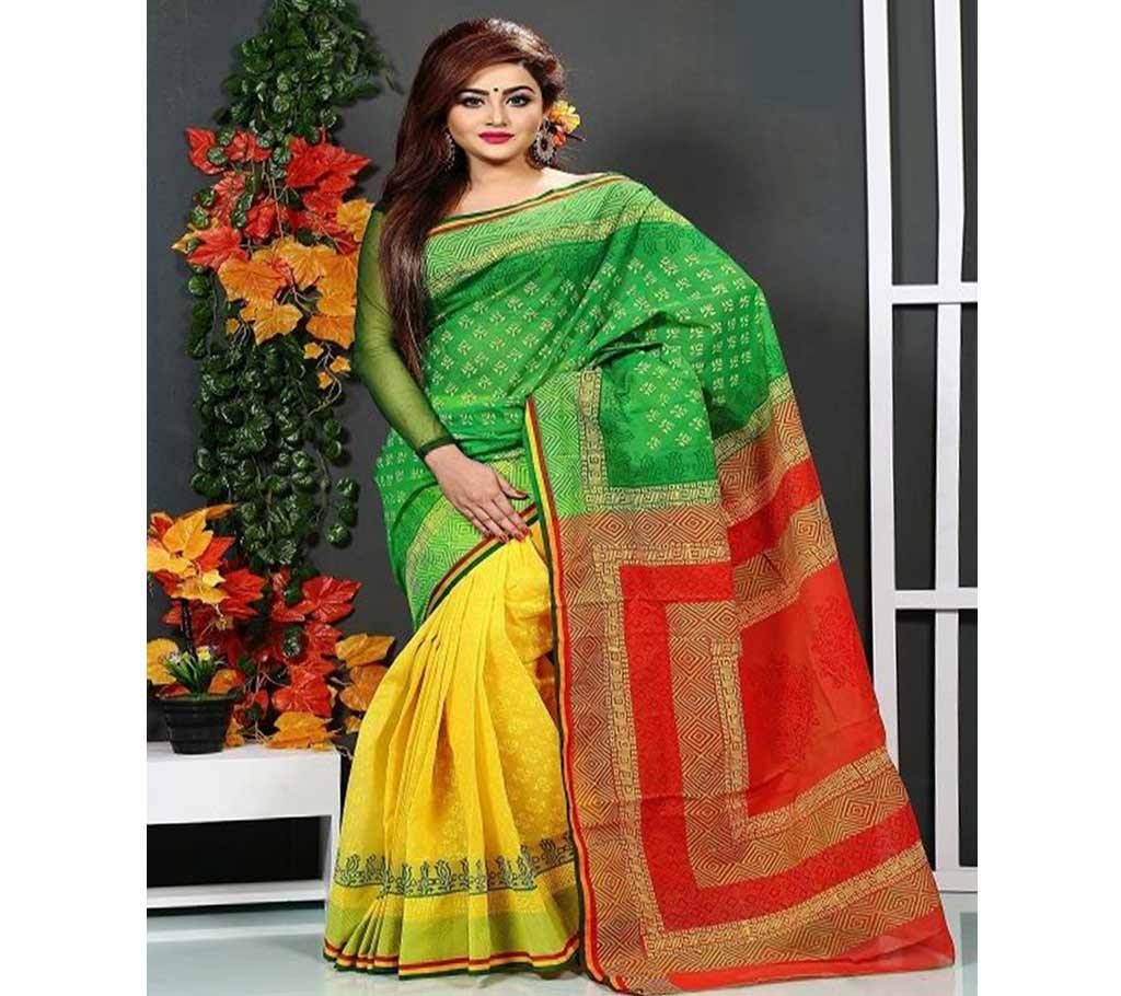 Forest Green with Flower Design Silk Sharee