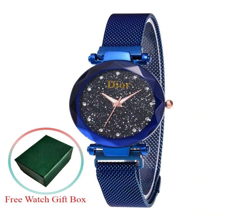 Blue Magnet Chain & Black Dial Wrist Watch For Women - BDPW05BE - BAL
