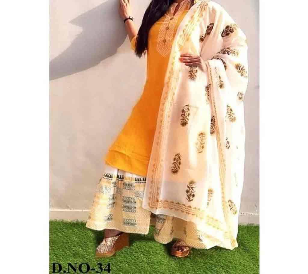 Latest Orange Block Printed 3 pieces Salwar Kameez for Women