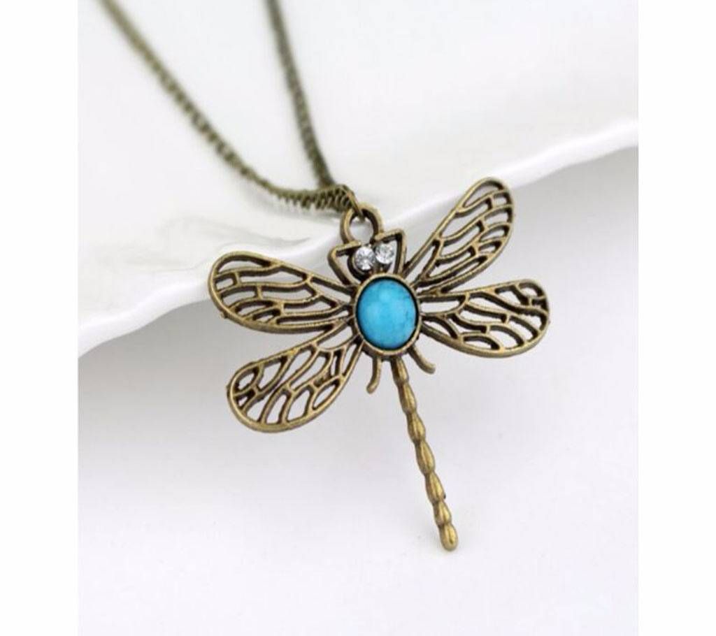 Long Chain Vintage Hollow Dragonfly Pendant Bronze Necklaces