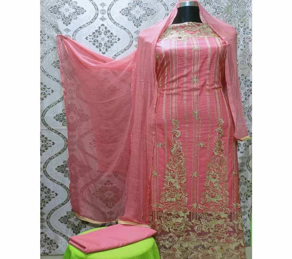Unstitched Fabric Embroidered Cotton Net Unstitched 3 Piece(With inner)-12