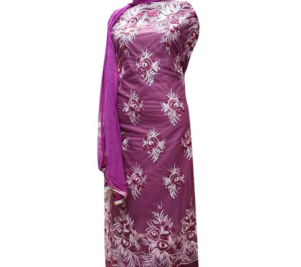 High Fabric Embroidered Cotton Net Unstitched 3 Piece(With inner)-N11