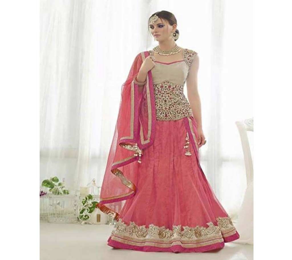 Semistitched pink color replica  georgette lehenga
