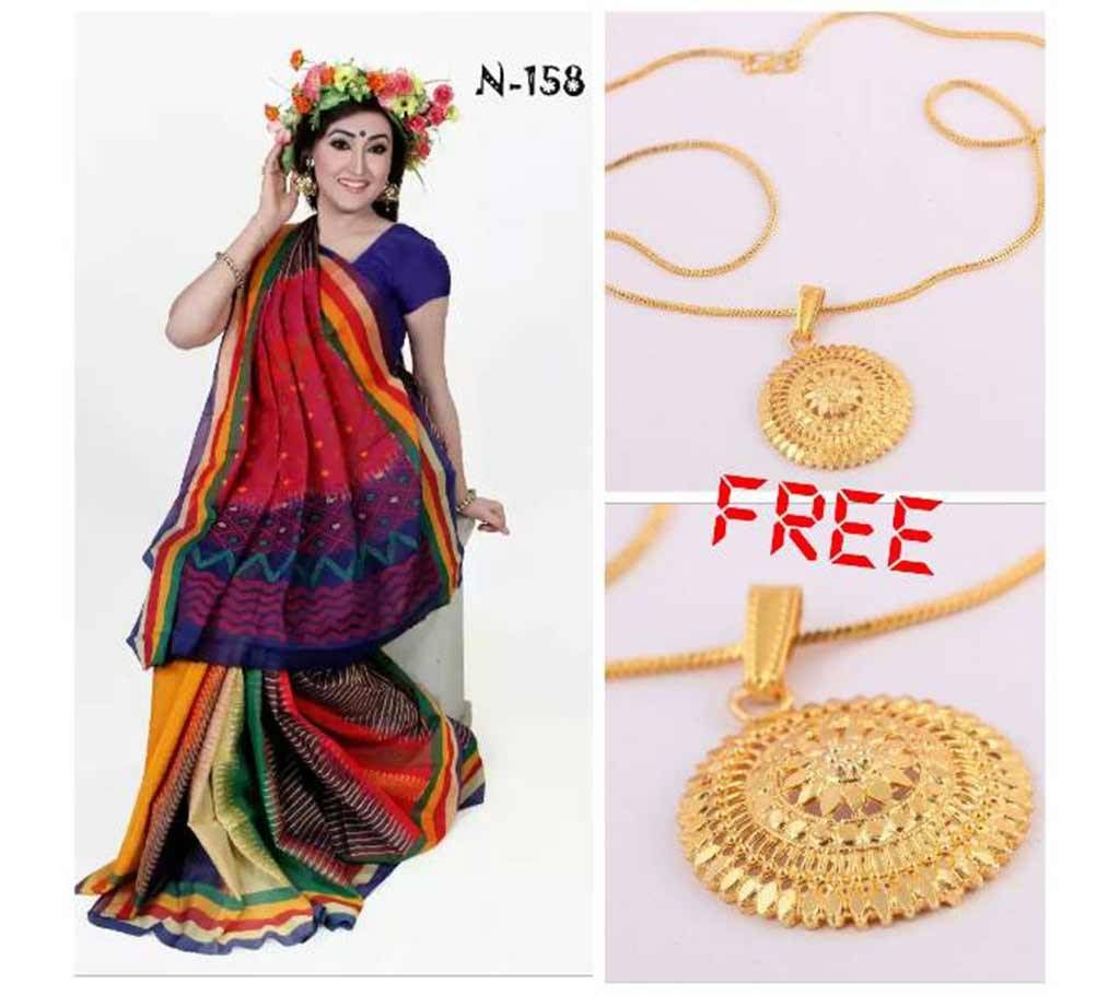 maslais cotton sharee with pendant free 